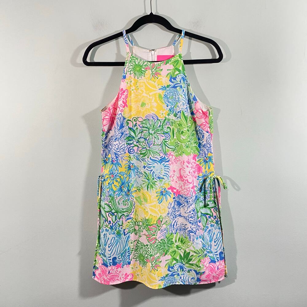 Lilly Pulitzer Multicolor Animal & Floral Cheek To Cheek Print Pearl Romper Sz 2